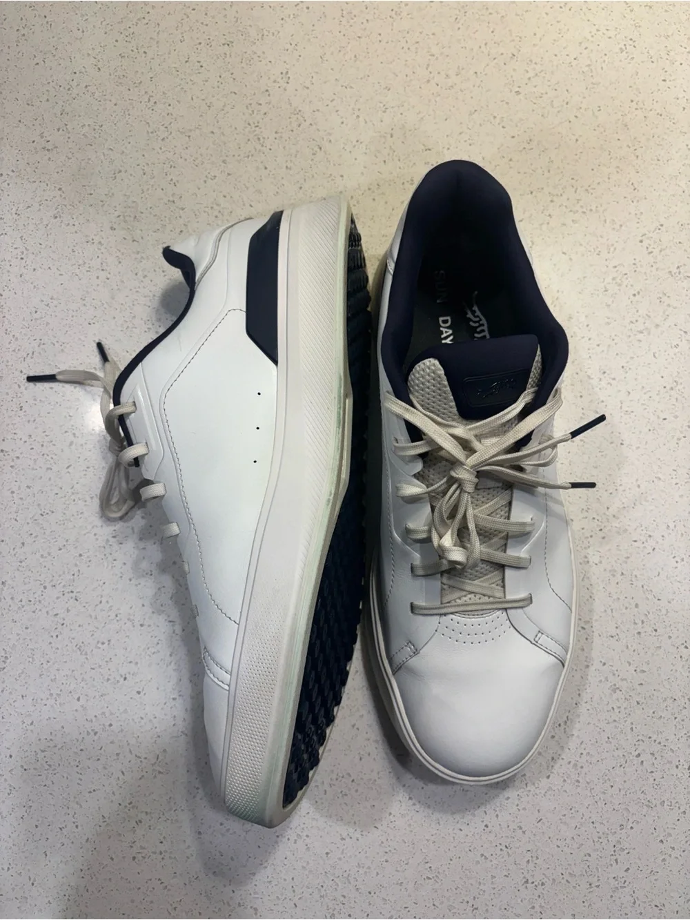 Men's White Athletic Sneakers with Navy Trim - Casual Comfort - Picture 3 of 6
